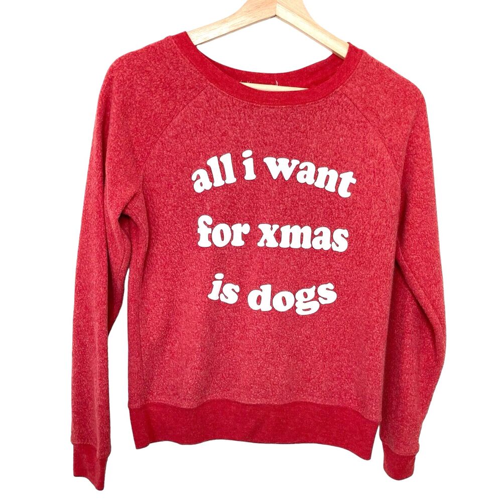Grayson Threads Womens XS Red Shirt "All I Want For Xmas Is Dogs" Long Sleeve